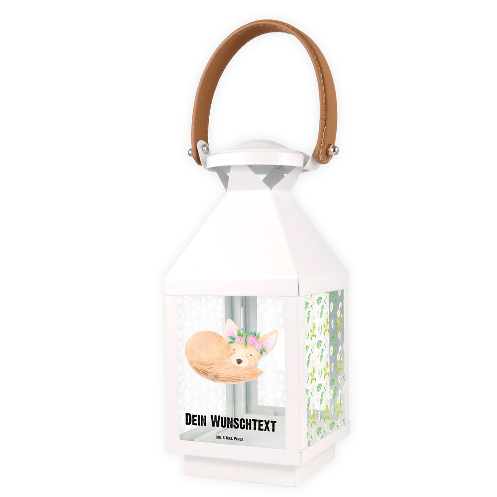 Personalisierte Deko Laterne Wüstenfuchs Blumenkranz Gartenlampe, Gartenleuchte, Gartendekoration, Gartenlicht, Laterne  kleine Laternen, XXL Laternen, Laterne groß, Afrika, Wildtiere, Wüste, Wüstenfuchs, Blumen, Blumenkranz, Glücklich