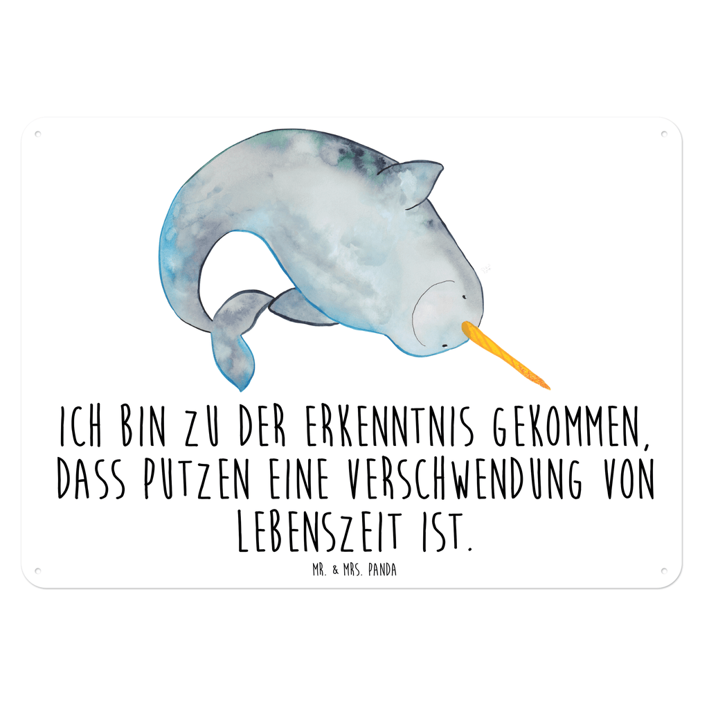 Blechschild Narwal Narwal, Wal, Putzen, Hausfrau, Junggesellin, aufräumen, Kinderzimmer,  Blechschild, Metallschild, Geschenk Schild, Schild, Magnet-Metall-Schild, Deko Schild, Wandschild, Wand-Dekoration, Türschild, Wandschild, Metallschild  Meerestiere, Meer, Urlaub