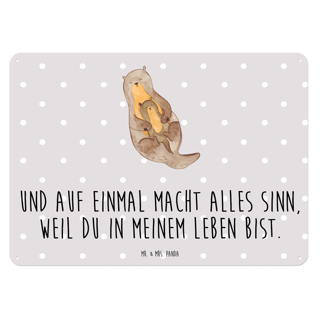 Blechschild Otter mit Kind Blechschild, Metallschild, Geschenk Schild, Schild, Magnet-Metall-Schild, Deko Schild, Wandschild, Wand-Dekoration, Türschild, Otter, Fischotter, Seeotter, Otter Seeotter See Otter