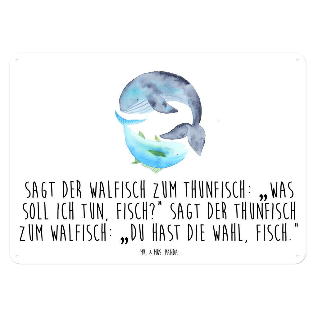 Blechschild Walfisch & Thunfisch Blechschild, Metallschild, Geschenk Schild, Schild, Magnet-Metall-Schild, Deko Schild, Wandschild, Wand-Dekoration, Türschild, Tiermotive, Gute Laune, lustige Sprüche, Tiere, Wal, Wahl, Tunfisch, Wortwitz lustig, Spruch lustig, Flachwitz, Witz, Spruch des Tages, Flachwitz Geschenk