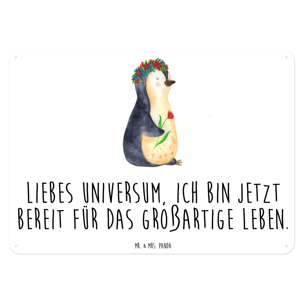 Blechschild Pinguin Blumenkranz Blechschild, Metallschild, Geschenk Schild, Schild, Magnet-Metall-Schild, Deko Schild, Wandschild, Wand-Dekoration, Türschild, Pinguin, Pinguine, Blumenkranz, Universum, Leben, Wünsche, Ziele, Lebensziele, Motivation, Lebenslust, Liebeskummer, Geschenkidee