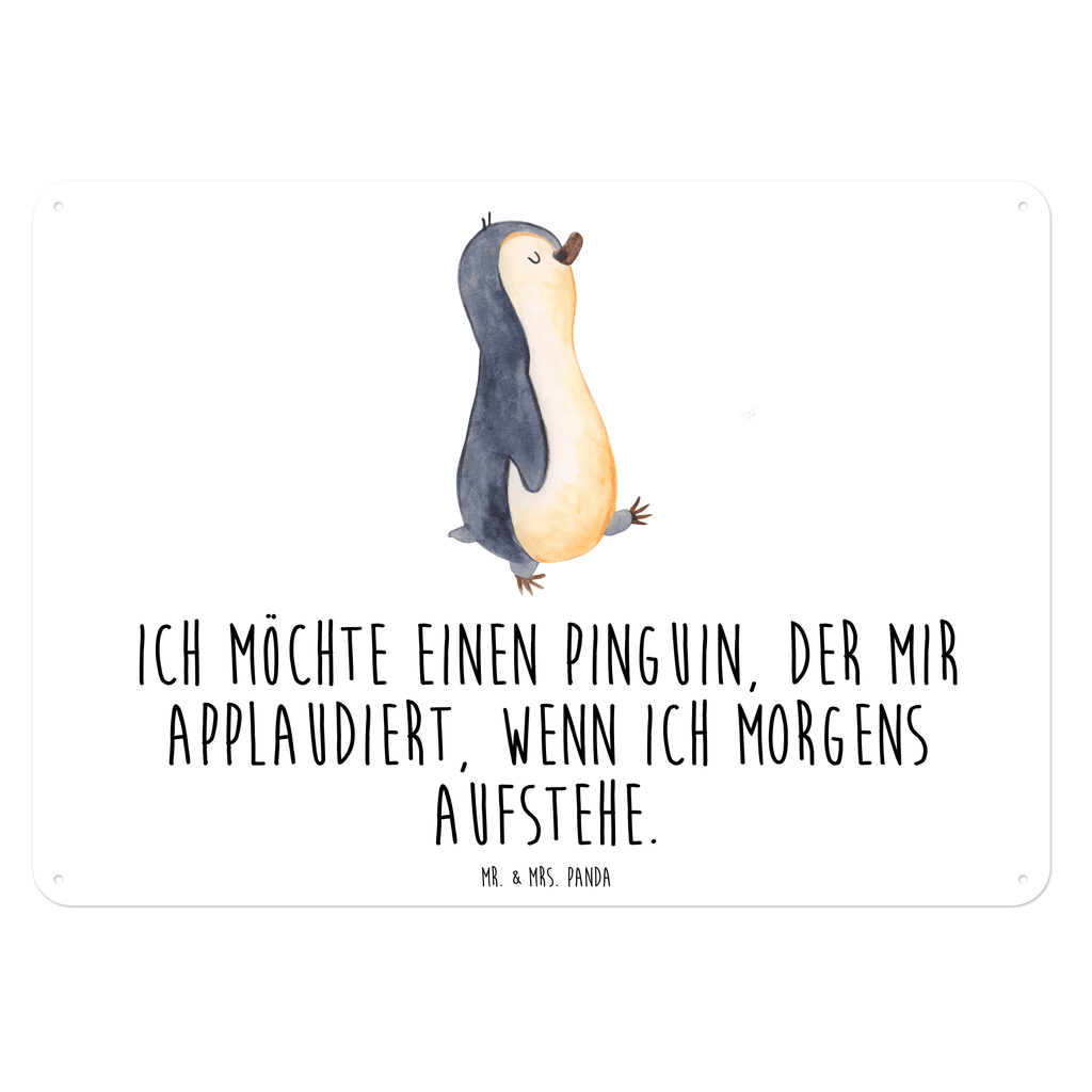 Blechschild Pinguin marschierend Blechschild, Metallschild, Geschenk Schild, Schild, Magnet-Metall-Schild, Deko Schild, Wandschild, Wand-Dekoration, Türschild, Pinguin, Pinguine, Frühaufsteher, Langschläfer, Bruder, Schwester, Familie