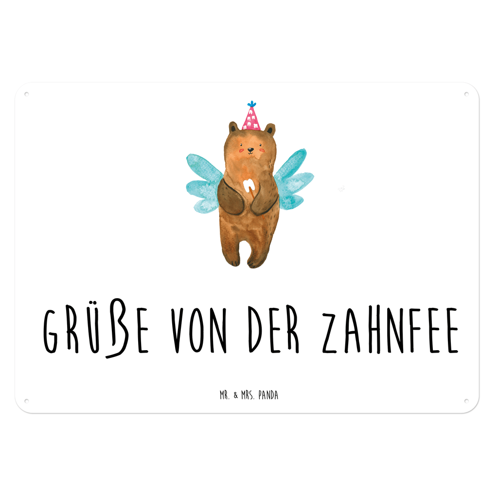 Blechschild Zahnfee Bär Blechschild, Metallschild, Geschenk Schild, Schild, Magnet-Metall-Schild, Deko Schild, Wandschild, Wand-Dekoration, Türschild, Bär, Teddy, Teddybär, Zahnfee, Fee, Milchzahn, Erster Zahn