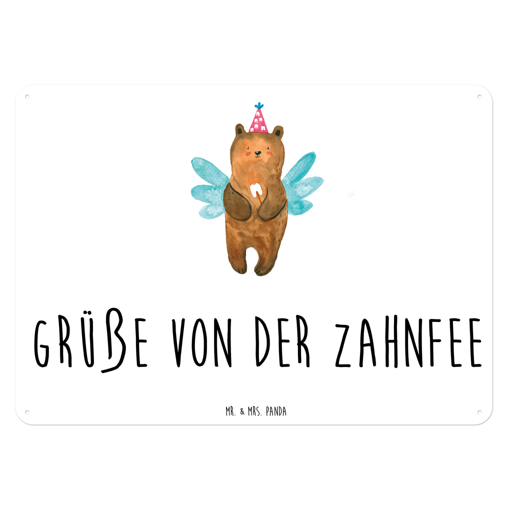 Blechschild Zahnfee Bär Blechschild, Metallschild, Geschenk Schild, Schild, Magnet-Metall-Schild, Deko Schild, Wandschild, Wand-Dekoration, Türschild, Bär, Teddy, Teddybär, Zahnfee, Fee, Milchzahn, Erster Zahn