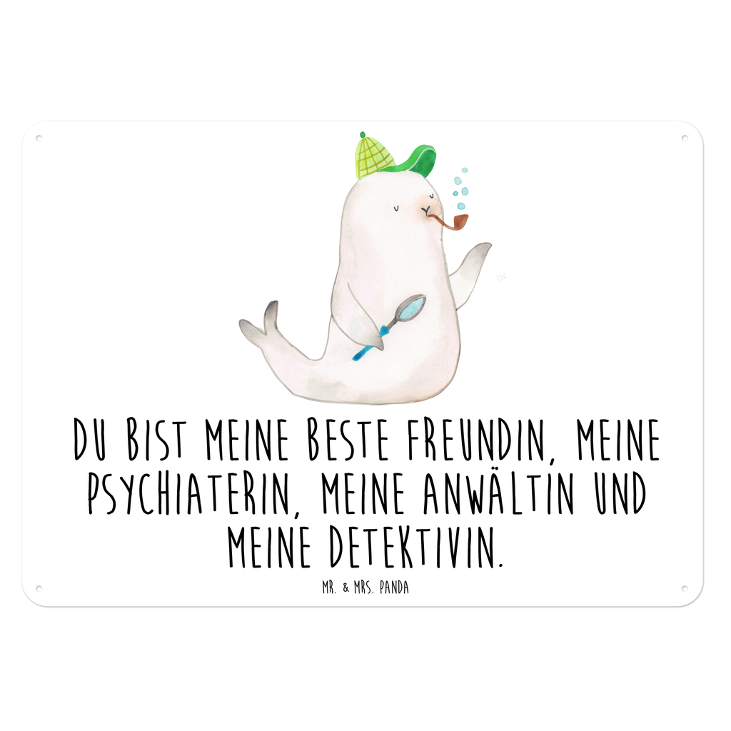 Blechschild Robbe Sherlock Blechschild, Metallschild, Geschenk Schild, Schild, Magnet-Metall-Schild, Deko Schild, Wandschild, Wand-Dekoration, Türschild, Tiermotive, Gute Laune, lustige Sprüche, Tiere