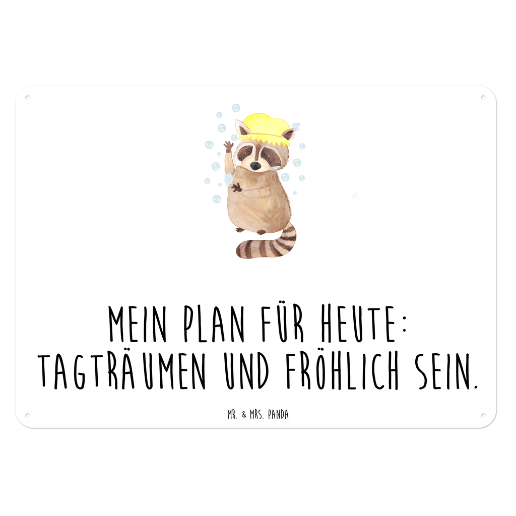 Blechschild Waschbär Blechschild, Metallschild, Geschenk Schild, Schild, Magnet-Metall-Schild, Deko Schild, Wandschild, Wand-Dekoration, Türschild, Tiermotive, Gute Laune, lustige Sprüche, Tiere, Waschbär, Tagträumen, Plan, Fröhlich, waschen, Seifenblasen