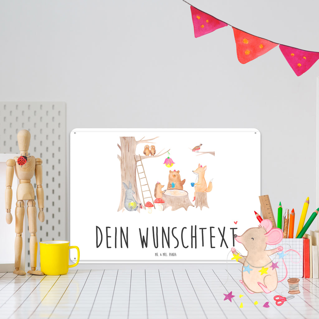 Personalisiertes Blechschild Waldtiere Picknick Blechschild, Metallschild, Geschenk Schild, Schild, Magnet-Metall-Schild, Deko Schild, Wandschild, Wand-Dekoration, Türschild, Tiermotive, Gute Laune, lustige Sprüche, Tiere, Waldtiere, Picknick, Wald, Fuchs, Hase, Igel, Maus, Eichhörnchen