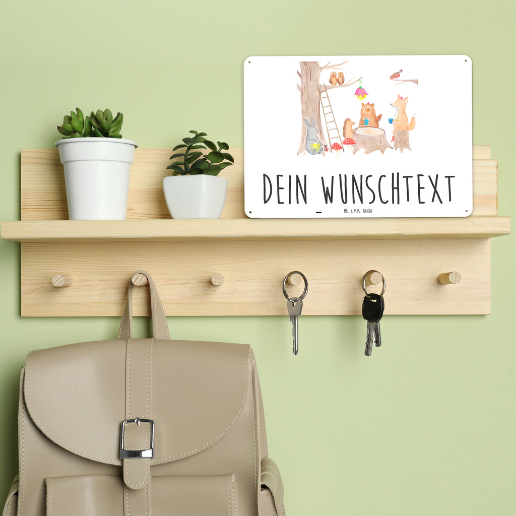 Personalisiertes Blechschild Waldtiere Picknick Blechschild, Metallschild, Geschenk Schild, Schild, Magnet-Metall-Schild, Deko Schild, Wandschild, Wand-Dekoration, Türschild, Tiermotive, Gute Laune, lustige Sprüche, Tiere, Waldtiere, Picknick, Wald, Fuchs, Hase, Igel, Maus, Eichhörnchen