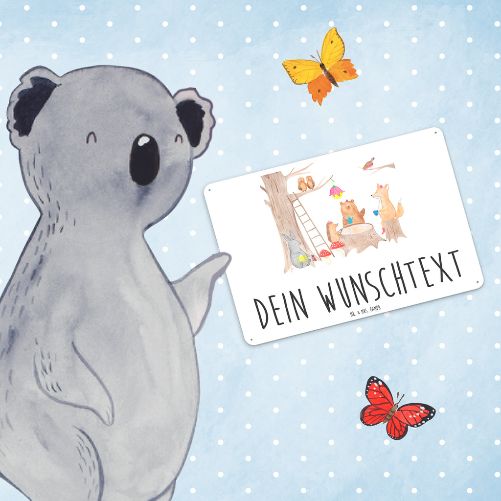 Personalisiertes Blechschild Waldtiere Picknick Blechschild, Metallschild, Geschenk Schild, Schild, Magnet-Metall-Schild, Deko Schild, Wandschild, Wand-Dekoration, Türschild, Tiermotive, Gute Laune, lustige Sprüche, Tiere, Waldtiere, Picknick, Wald, Fuchs, Hase, Igel, Maus, Eichhörnchen