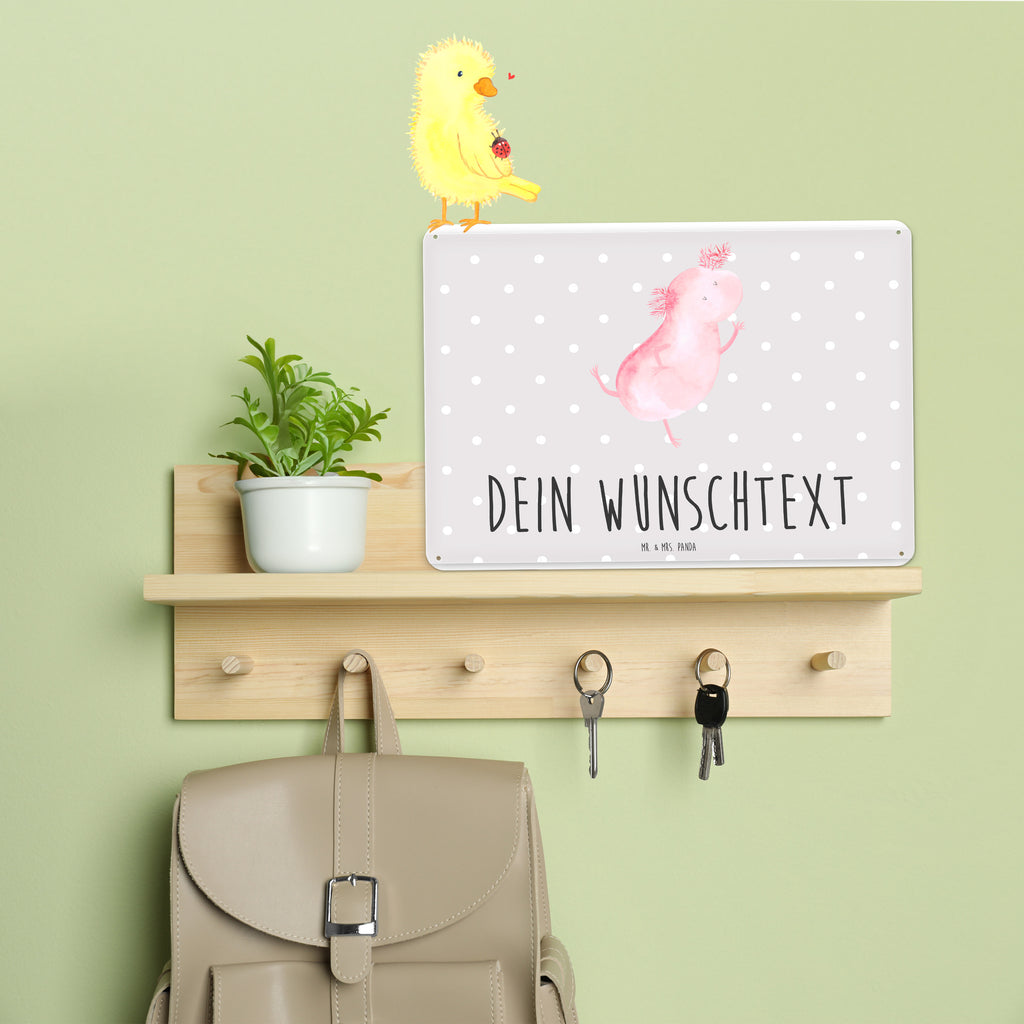Personalisiertes Blechschild Axolotl tanzt Blechschild, Metallschild, Geschenk Schild, Schild, Magnet-Metall-Schild, Deko Schild, Wandschild, Wand-Dekoration, Türschild, Axolotl, Molch, Axolot, Schwanzlurch, Lurch, Lurche, Dachschaden, Sterne, verrückt, Freundin, beste Freundin