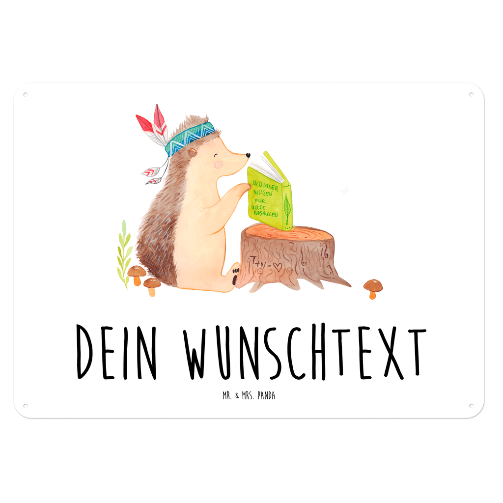 Personalisiertes Blechschild Igel Indianer Blechschild, Metallschild, Geschenk Schild, Schild, Magnet-Metall-Schild, Deko Schild, Wandschild, Wand-Dekoration, Türschild, Waldtiere, Tiere, Igel, Indianer, Abenteuer, Lagerfeuer, Camping