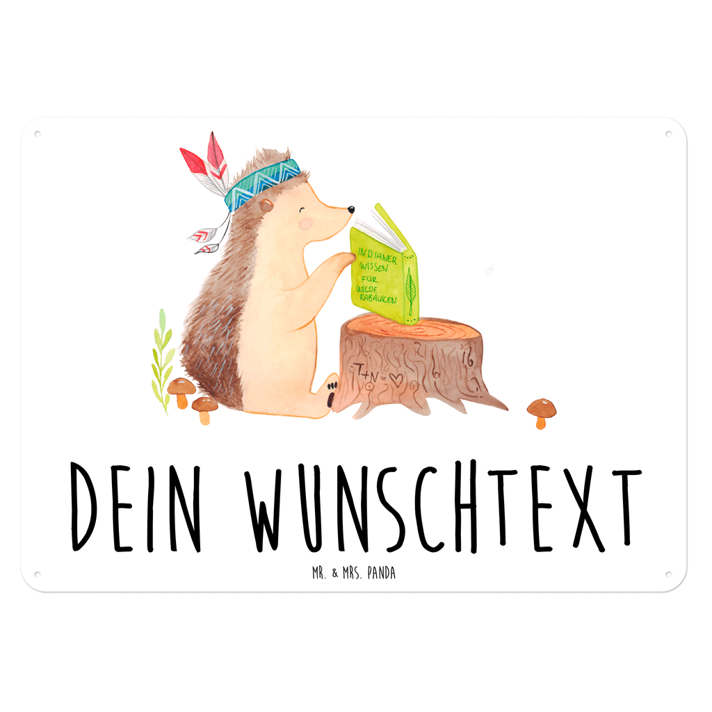 Personalisiertes Blechschild Igel Indianer Blechschild, Metallschild, Geschenk Schild, Schild, Magnet-Metall-Schild, Deko Schild, Wandschild, Wand-Dekoration, Türschild, Waldtiere, Tiere, Igel, Indianer, Abenteuer, Lagerfeuer, Camping