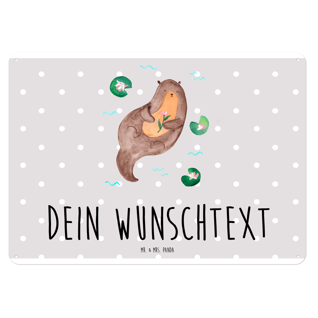 Personalisiertes Blechschild Otter mit Seerose Blechschild, Metallschild, Geschenk Schild, Schild, Magnet-Metall-Schild, Deko Schild, Wandschild, Wand-Dekoration, Türschild, Otter, Fischotter, Seeotter, Otter Seeotter See Otter