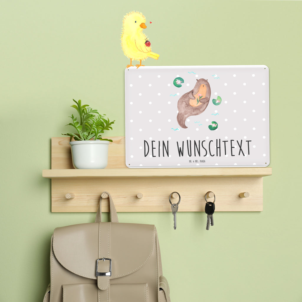 Personalisiertes Blechschild Otter mit Seerose Blechschild, Metallschild, Geschenk Schild, Schild, Magnet-Metall-Schild, Deko Schild, Wandschild, Wand-Dekoration, Türschild, Otter, Fischotter, Seeotter, Otter Seeotter See Otter