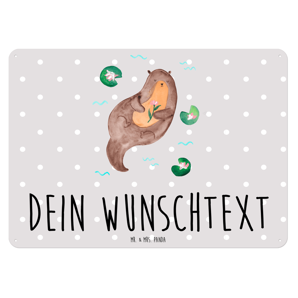 Personalisiertes Blechschild Otter mit Seerose Blechschild, Metallschild, Geschenk Schild, Schild, Magnet-Metall-Schild, Deko Schild, Wandschild, Wand-Dekoration, Türschild, Otter, Fischotter, Seeotter, Otter Seeotter See Otter