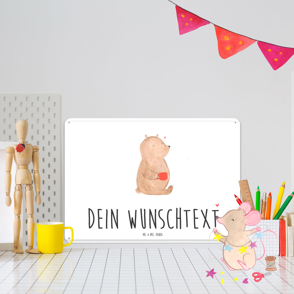 Personalisiertes Blechschild Bär Kaffee Blechschild, Metallschild, Geschenk Schild, Schild, Magnet-Metall-Schild, Deko Schild, Wandschild, Wand-Dekoration, Türschild, Bär, Teddy, Teddybär, Kaffee, Coffee, Bären, guten Morgen, Morgenroutine, Welt erobern, Welt retten, Motivation