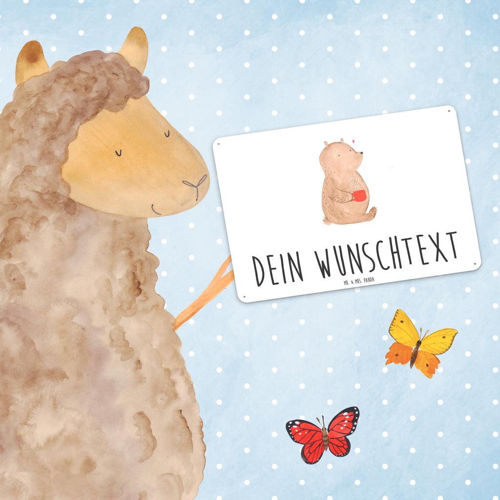 Personalisiertes Blechschild Bär Kaffee Blechschild, Metallschild, Geschenk Schild, Schild, Magnet-Metall-Schild, Deko Schild, Wandschild, Wand-Dekoration, Türschild, Bär, Teddy, Teddybär, Kaffee, Coffee, Bären, guten Morgen, Morgenroutine, Welt erobern, Welt retten, Motivation