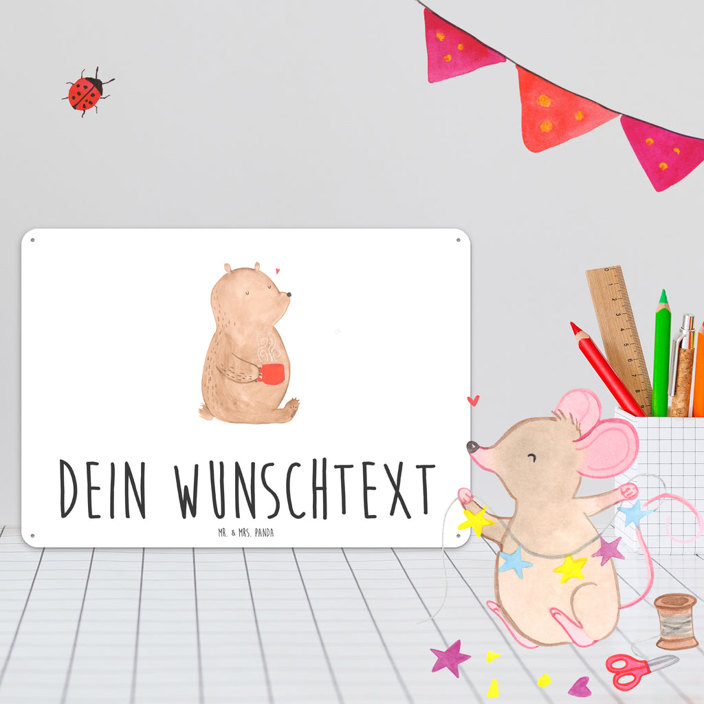 Personalisiertes Blechschild Bär Kaffee Blechschild, Metallschild, Geschenk Schild, Schild, Magnet-Metall-Schild, Deko Schild, Wandschild, Wand-Dekoration, Türschild, Bär, Teddy, Teddybär, Kaffee, Coffee, Bären, guten Morgen, Morgenroutine, Welt erobern, Welt retten, Motivation