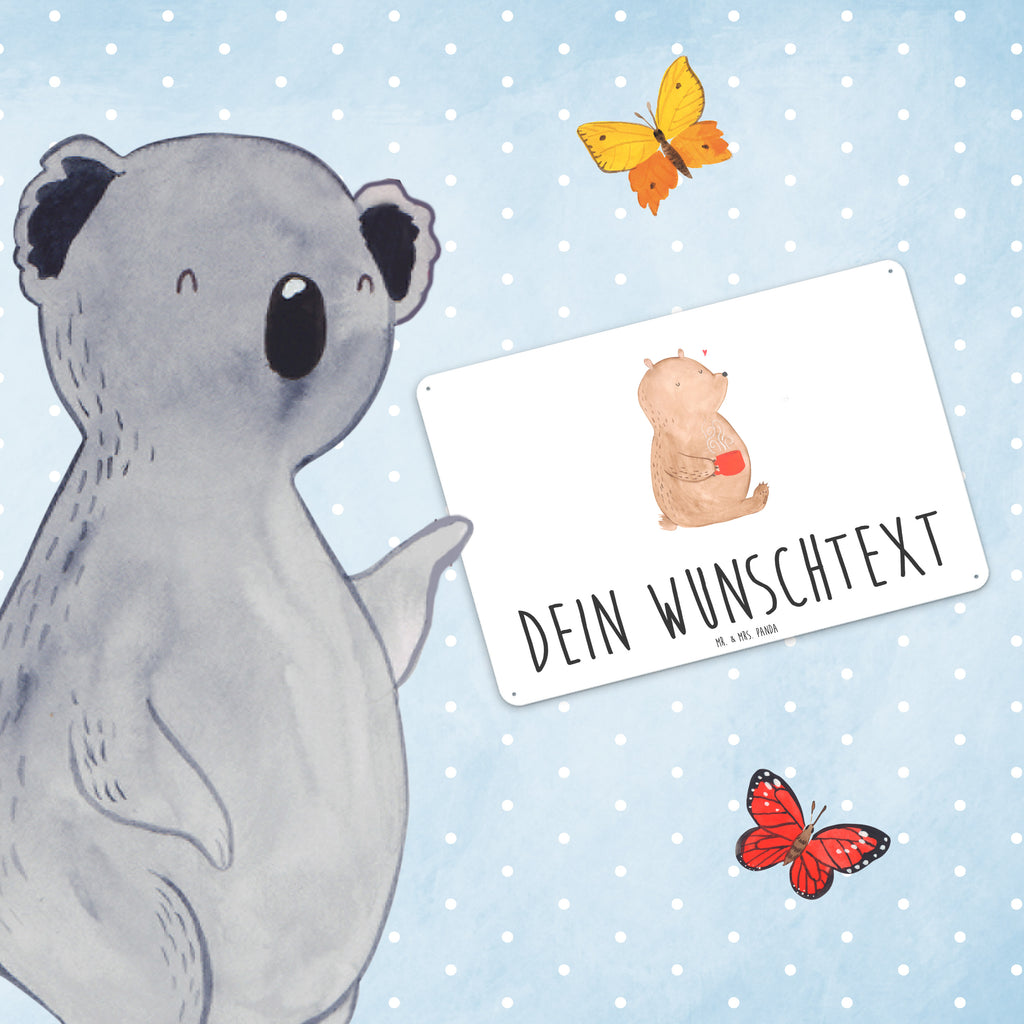 Personalisiertes Blechschild Bär Kaffee Blechschild, Metallschild, Geschenk Schild, Schild, Magnet-Metall-Schild, Deko Schild, Wandschild, Wand-Dekoration, Türschild, Bär, Teddy, Teddybär, Kaffee, Coffee, Bären, guten Morgen, Morgenroutine, Welt erobern, Welt retten, Motivation