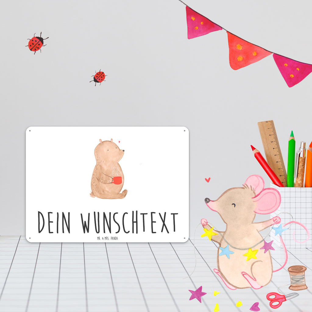 Personalisiertes Blechschild Bär Kaffee Blechschild, Metallschild, Geschenk Schild, Schild, Magnet-Metall-Schild, Deko Schild, Wandschild, Wand-Dekoration, Türschild, Bär, Teddy, Teddybär, Kaffee, Coffee, Bären, guten Morgen, Morgenroutine, Welt erobern, Welt retten, Motivation