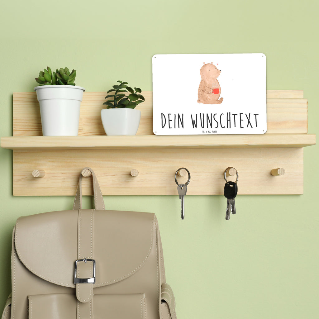 Personalisiertes Blechschild Bär Kaffee Blechschild, Metallschild, Geschenk Schild, Schild, Magnet-Metall-Schild, Deko Schild, Wandschild, Wand-Dekoration, Türschild, Bär, Teddy, Teddybär, Kaffee, Coffee, Bären, guten Morgen, Morgenroutine, Welt erobern, Welt retten, Motivation