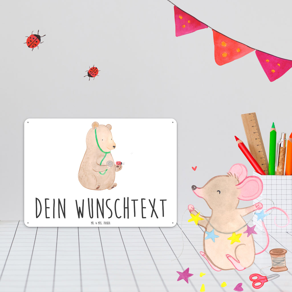 Personalisiertes Blechschild Bär Arzt Blechschild, Metallschild, Geschenk Schild, Schild, Magnet-Metall-Schild, Deko Schild, Wandschild, Wand-Dekoration, Türschild, Bär, Teddy, Teddybär, Arzt, Ärztin, Doktor, Professor, Doktorin, Professorin