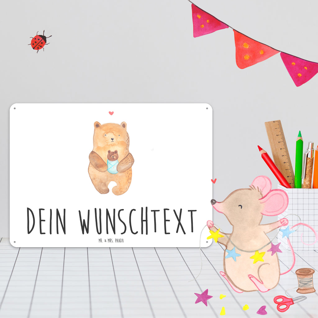 Personalisiertes Blechschild Bär mit Baby Blechschild, Metallschild, Geschenk Schild, Schild, Magnet-Metall-Schild, Deko Schild, Wandschild, Wand-Dekoration, Türschild, Bär, Teddy, Teddybär, Eltern, Mutter, Baby, Taufe, Geburt, Nichte, Neffe, Enkel, Enkelin, Täufling, Geburtstag, Glückwunsch