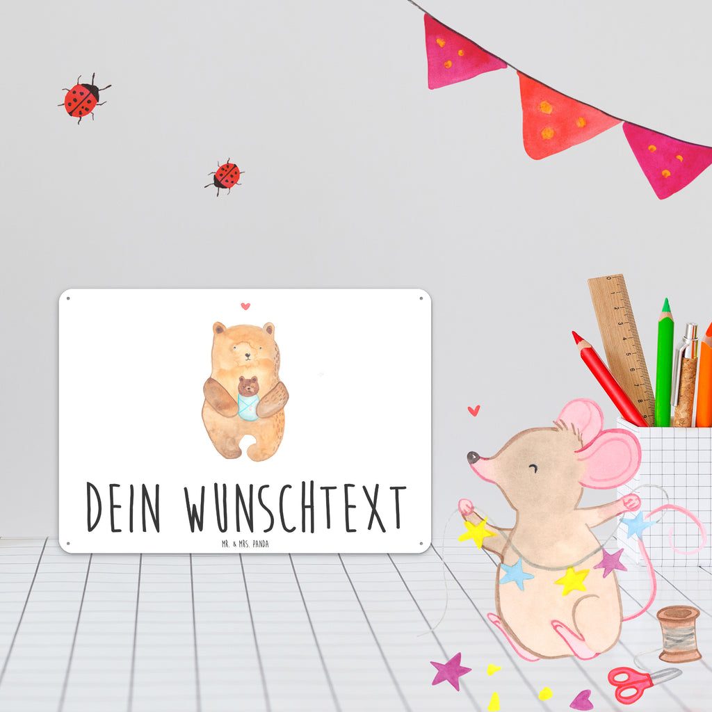 Personalisiertes Blechschild Bär mit Baby Blechschild, Metallschild, Geschenk Schild, Schild, Magnet-Metall-Schild, Deko Schild, Wandschild, Wand-Dekoration, Türschild, Bär, Teddy, Teddybär, Eltern, Mutter, Baby, Taufe, Geburt, Nichte, Neffe, Enkel, Enkelin, Täufling, Geburtstag, Glückwunsch