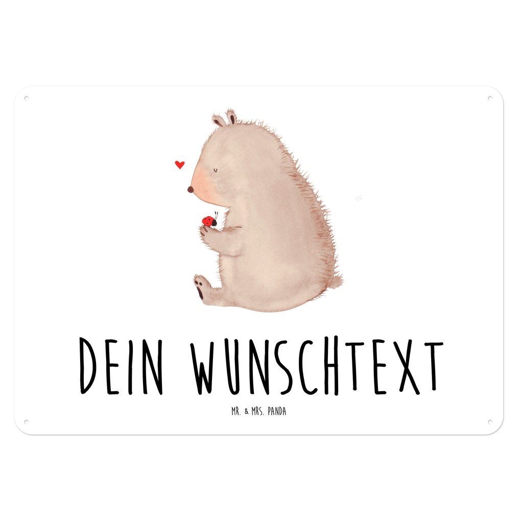 Personalisiertes Blechschild Bär mit Marienkäfer Blechschild, Metallschild, Geschenk Schild, Schild, Magnet-Metall-Schild, Deko Schild, Wandschild, Wand-Dekoration, Türschild, Bär, Teddy, Teddybär, Marienkäfer, Liebe, Freiheit, Motivation, Das Leben ist schön