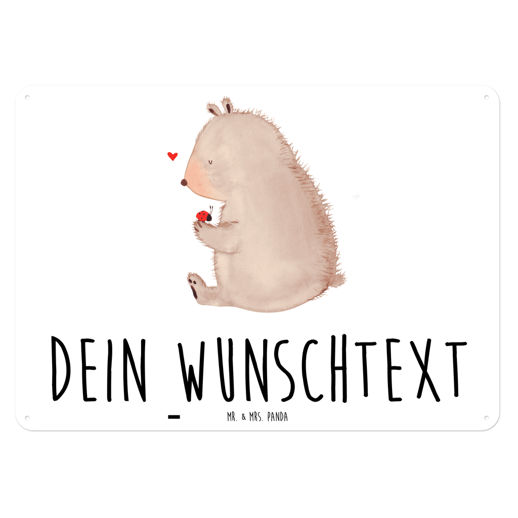 Personalisiertes Blechschild Bär mit Marienkäfer Blechschild, Metallschild, Geschenk Schild, Schild, Magnet-Metall-Schild, Deko Schild, Wandschild, Wand-Dekoration, Türschild, Bär, Teddy, Teddybär, Marienkäfer, Liebe, Freiheit, Motivation, Das Leben ist schön