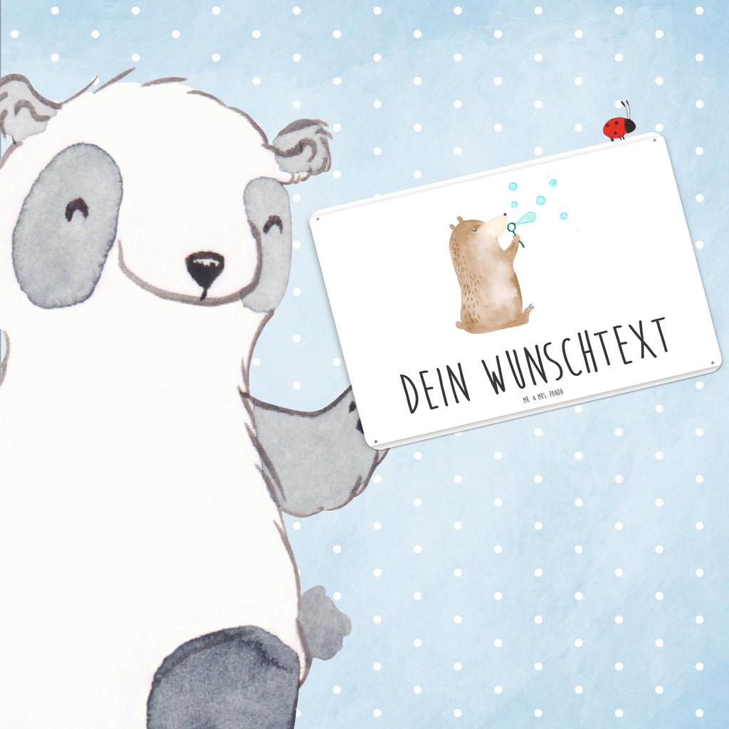 Personalisiertes Blechschild Bär Seifenblasen Blechschild, Metallschild, Geschenk Schild, Schild, Magnet-Metall-Schild, Deko Schild, Wandschild, Wand-Dekoration, Türschild, Bär, Teddy, Teddybär, Seifenblasen Bär Lustig Sein Glücklich Traurig Happy