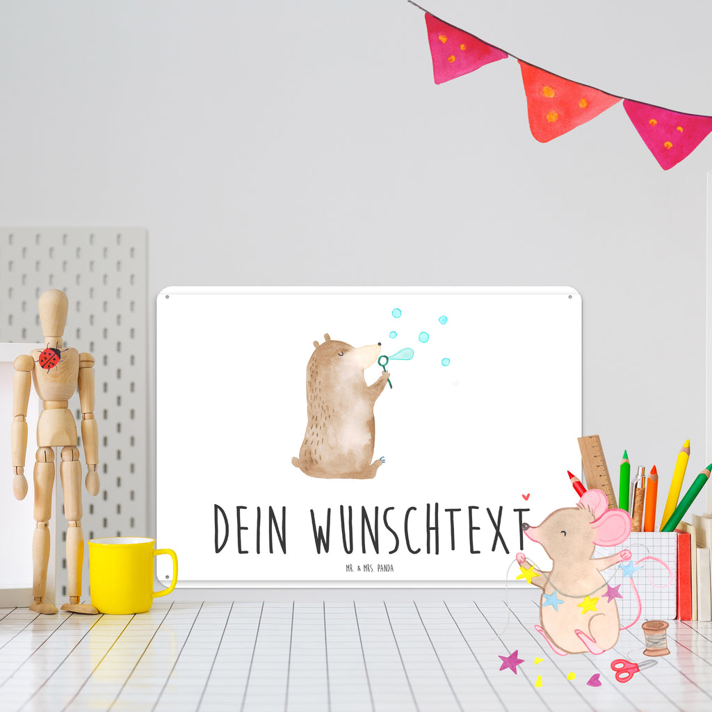 Personalisiertes Blechschild Bär Seifenblasen Blechschild, Metallschild, Geschenk Schild, Schild, Magnet-Metall-Schild, Deko Schild, Wandschild, Wand-Dekoration, Türschild, Bär, Teddy, Teddybär, Seifenblasen Bär Lustig Sein Glücklich Traurig Happy
