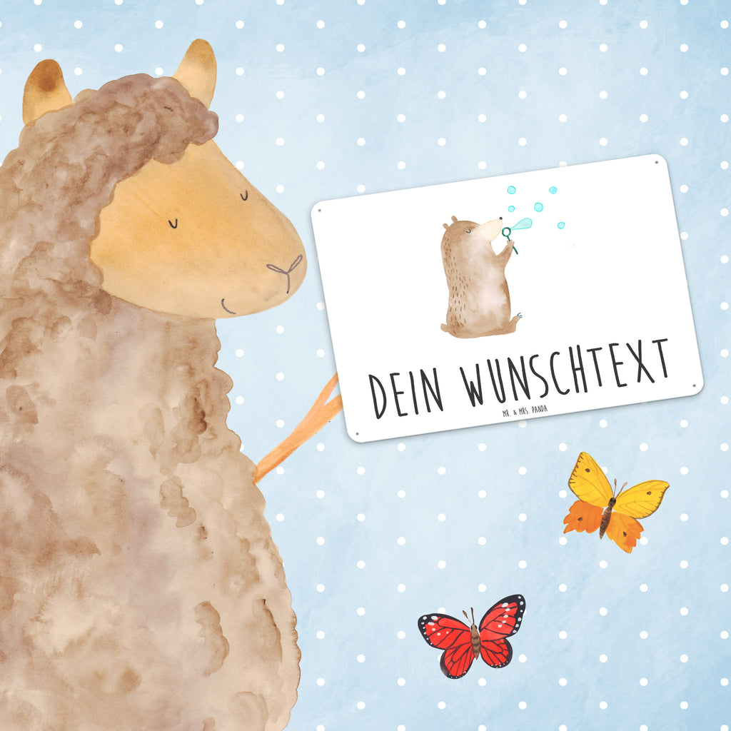 Personalisiertes Blechschild Bär Seifenblasen Blechschild, Metallschild, Geschenk Schild, Schild, Magnet-Metall-Schild, Deko Schild, Wandschild, Wand-Dekoration, Türschild, Bär, Teddy, Teddybär, Seifenblasen Bär Lustig Sein Glücklich Traurig Happy