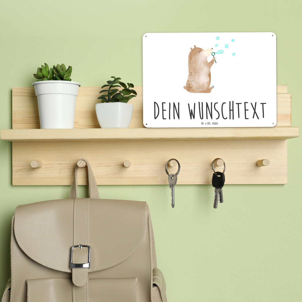 Personalisiertes Blechschild Bär Seifenblasen Blechschild, Metallschild, Geschenk Schild, Schild, Magnet-Metall-Schild, Deko Schild, Wandschild, Wand-Dekoration, Türschild, Bär, Teddy, Teddybär, Seifenblasen Bär Lustig Sein Glücklich Traurig Happy