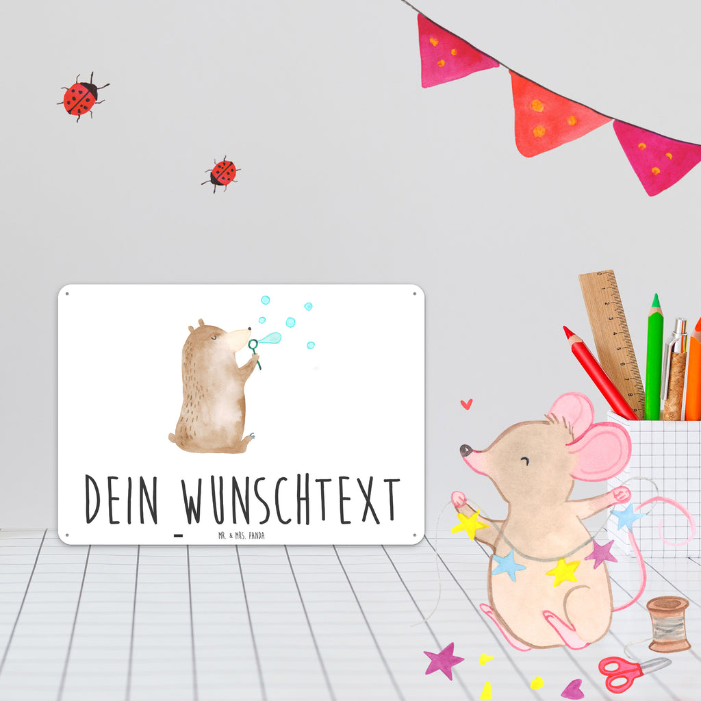 Personalisiertes Blechschild Bär Seifenblasen Blechschild, Metallschild, Geschenk Schild, Schild, Magnet-Metall-Schild, Deko Schild, Wandschild, Wand-Dekoration, Türschild, Bär, Teddy, Teddybär, Seifenblasen Bär Lustig Sein Glücklich Traurig Happy