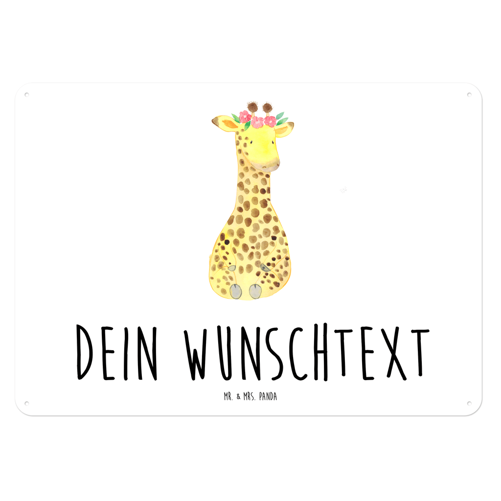 Personalisiertes Blechschild Giraffe Blumenkranz Blechschild, Metallschild, Geschenk Schild, Schild, Magnet-Metall-Schild, Deko Schild, Wandschild, Wand-Dekoration, Türschild, Afrika, Wildtiere, Giraffe, Blumenkranz, Abenteurer, Selbstliebe, Freundin