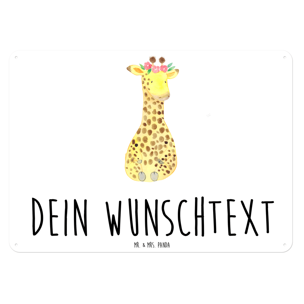 Personalisiertes Blechschild Giraffe Blumenkranz Blechschild, Metallschild, Geschenk Schild, Schild, Magnet-Metall-Schild, Deko Schild, Wandschild, Wand-Dekoration, Türschild, Afrika, Wildtiere, Giraffe, Blumenkranz, Abenteurer, Selbstliebe, Freundin