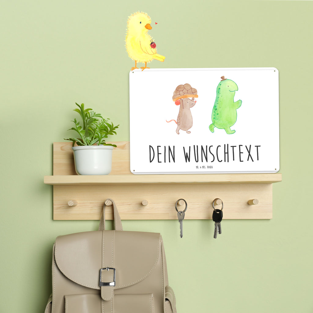 Personalisiertes Blechschild Schildkröte & Maus Blechschild, Metallschild, Geschenk Schild, Schild, Magnet-Metall-Schild, Deko Schild, Wandschild, Wand-Dekoration, Türschild, Schildkröte, Maus, Freunde, Freundinnen, beste Freunde, beste Freundinnen