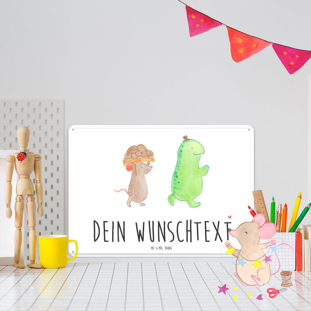Personalisiertes Blechschild Schildkröte & Maus Blechschild, Metallschild, Geschenk Schild, Schild, Magnet-Metall-Schild, Deko Schild, Wandschild, Wand-Dekoration, Türschild, Schildkröte, Maus, Freunde, Freundinnen, beste Freunde, beste Freundinnen
