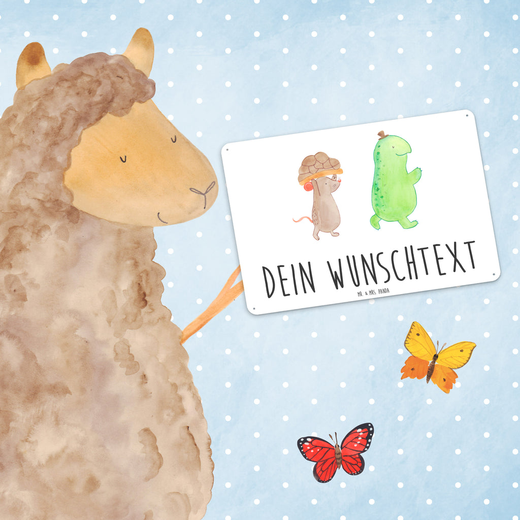 Personalisiertes Blechschild Schildkröte & Maus Blechschild, Metallschild, Geschenk Schild, Schild, Magnet-Metall-Schild, Deko Schild, Wandschild, Wand-Dekoration, Türschild, Schildkröte, Maus, Freunde, Freundinnen, beste Freunde, beste Freundinnen