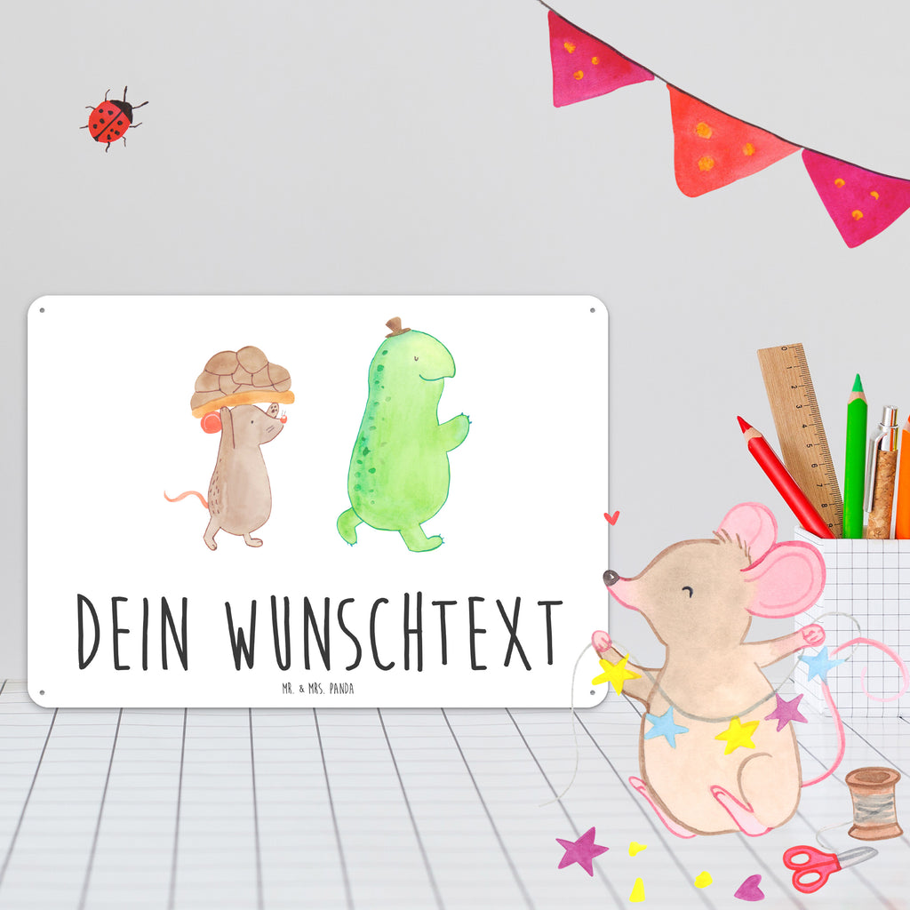 Personalisiertes Blechschild Schildkröte & Maus Blechschild, Metallschild, Geschenk Schild, Schild, Magnet-Metall-Schild, Deko Schild, Wandschild, Wand-Dekoration, Türschild, Schildkröte, Maus, Freunde, Freundinnen, beste Freunde, beste Freundinnen