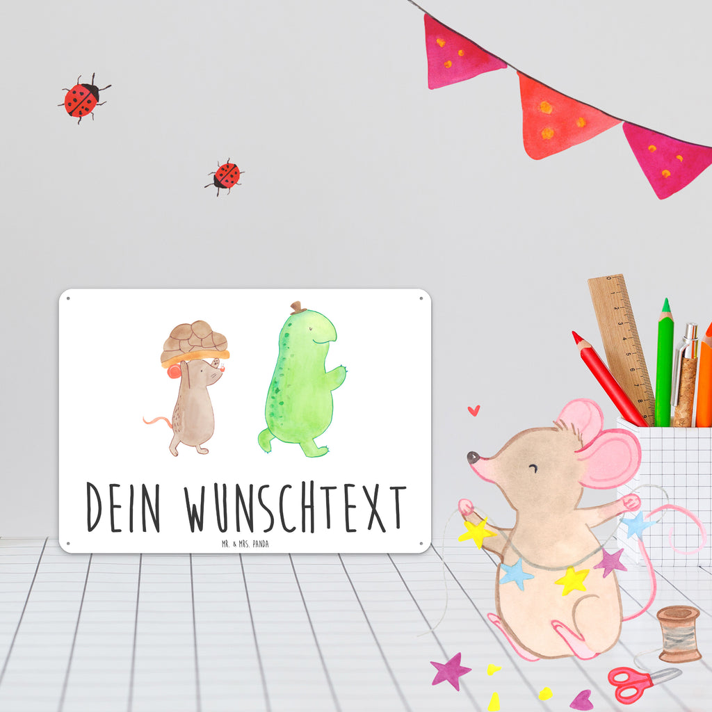 Personalisiertes Blechschild Schildkröte & Maus Blechschild, Metallschild, Geschenk Schild, Schild, Magnet-Metall-Schild, Deko Schild, Wandschild, Wand-Dekoration, Türschild, Schildkröte, Maus, Freunde, Freundinnen, beste Freunde, beste Freundinnen