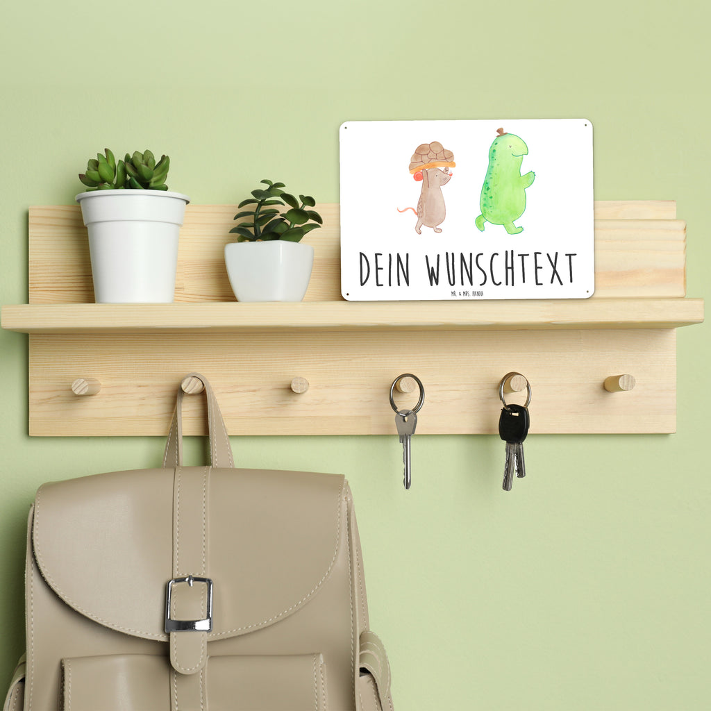 Personalisiertes Blechschild Schildkröte & Maus Blechschild, Metallschild, Geschenk Schild, Schild, Magnet-Metall-Schild, Deko Schild, Wandschild, Wand-Dekoration, Türschild, Schildkröte, Maus, Freunde, Freundinnen, beste Freunde, beste Freundinnen
