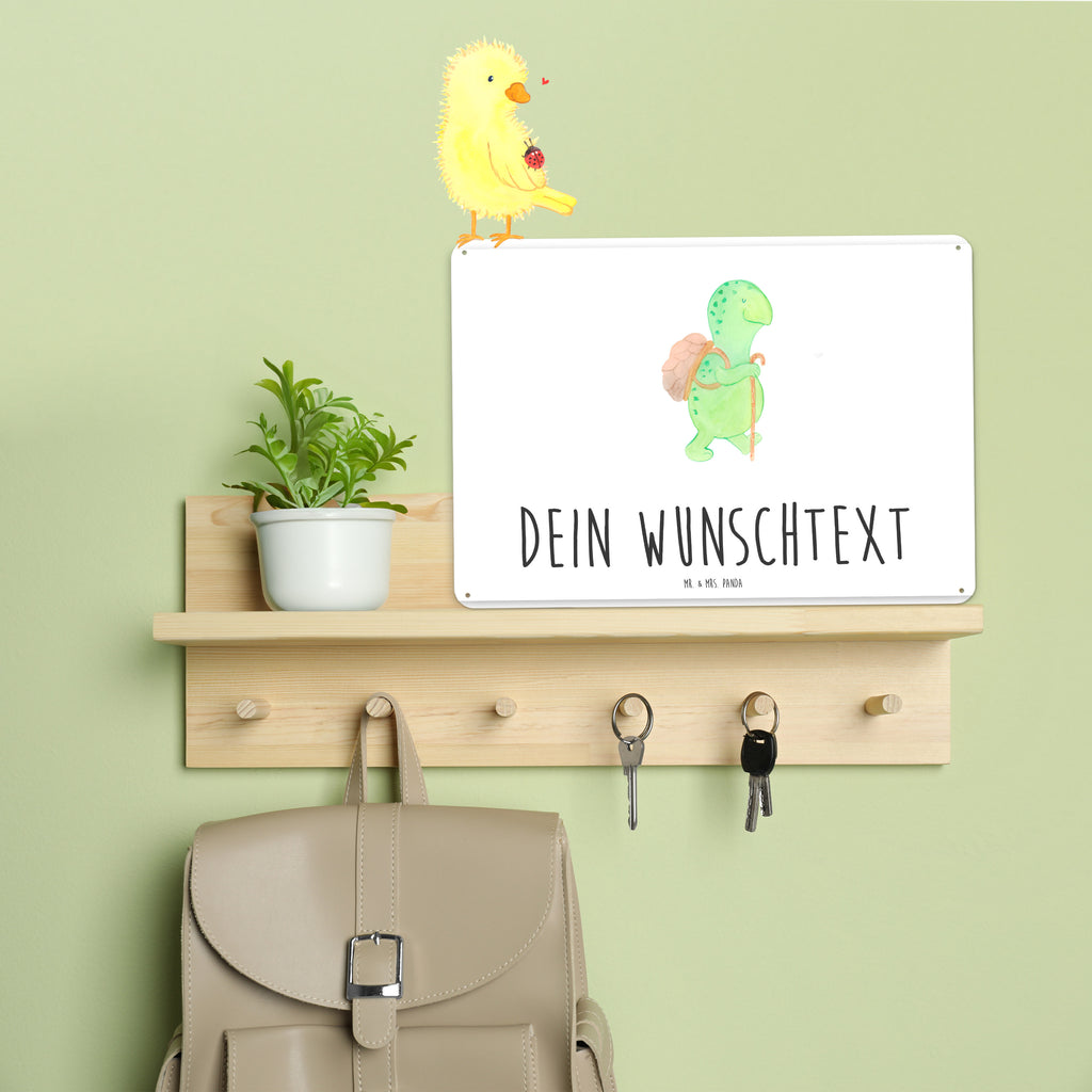 Personalisiertes Blechschild Schildkröte Wanderer Blechschild, Metallschild, Geschenk Schild, Schild, Magnet-Metall-Schild, Deko Schild, Wandschild, Wand-Dekoration, Türschild, Schildkröte, Schildkröten, Motivation, Motivationsspruch, Motivationssprüche, Neuanfang