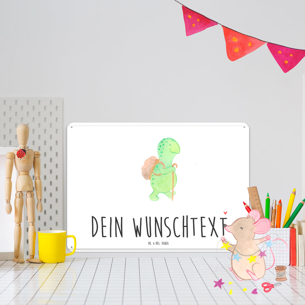 Personalisiertes Blechschild Schildkröte Wanderer Blechschild, Metallschild, Geschenk Schild, Schild, Magnet-Metall-Schild, Deko Schild, Wandschild, Wand-Dekoration, Türschild, Schildkröte, Schildkröten, Motivation, Motivationsspruch, Motivationssprüche, Neuanfang