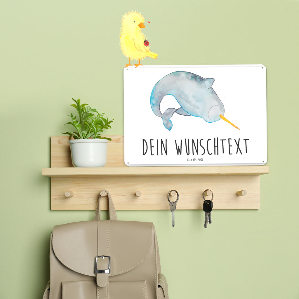 Personalisiertes Blechschild Narwal Blechschild, Metallschild, Geschenk Schild, Schild, Magnet-Metall-Schild, Deko Schild, Wandschild, Wand-Dekoration, Türschild, Meerestiere, Meer, Urlaub, Narwal, Wal, Putzen, Hausfrau, Junggesellin, aufräumen, Kinderzimmer