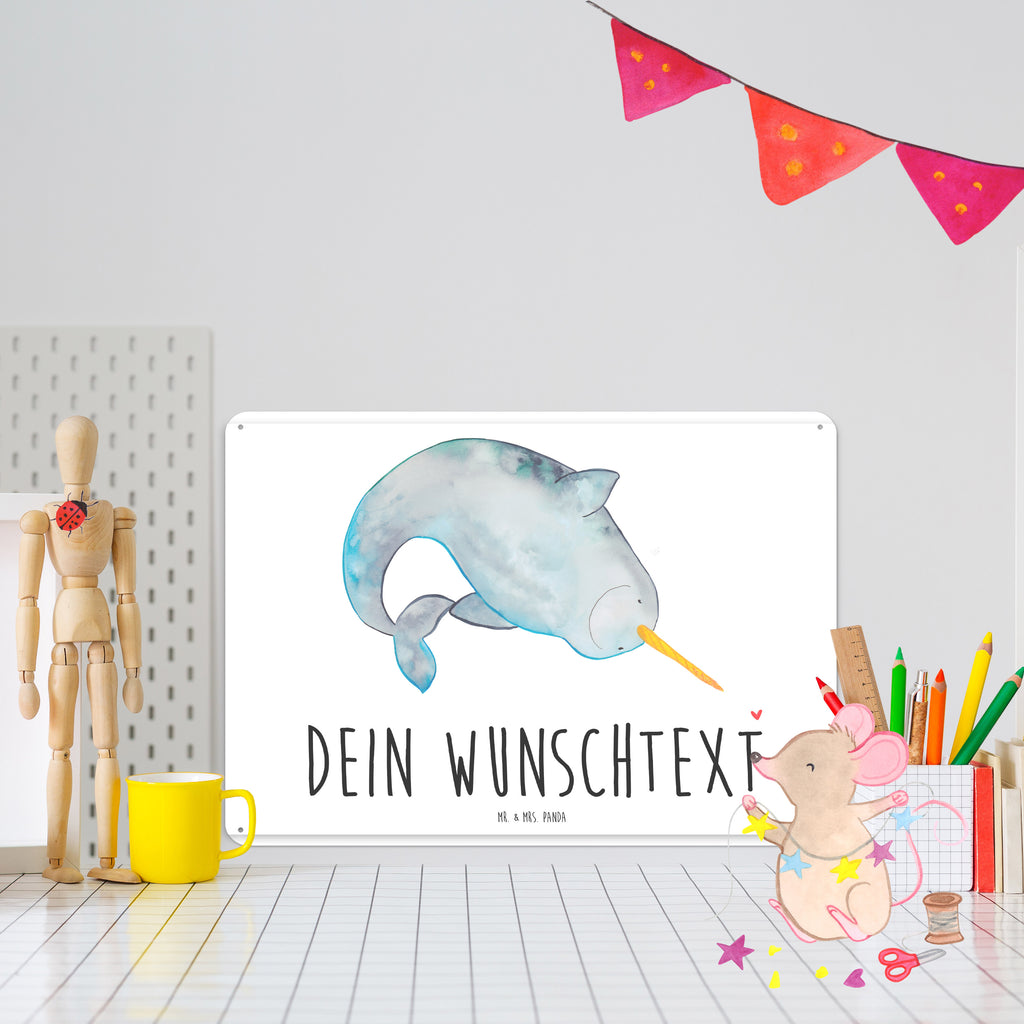 Personalisiertes Blechschild Narwal Blechschild, Metallschild, Geschenk Schild, Schild, Magnet-Metall-Schild, Deko Schild, Wandschild, Wand-Dekoration, Türschild, Meerestiere, Meer, Urlaub, Narwal, Wal, Putzen, Hausfrau, Junggesellin, aufräumen, Kinderzimmer