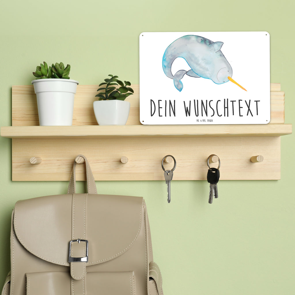 Personalisiertes Blechschild Narwal Blechschild, Metallschild, Geschenk Schild, Schild, Magnet-Metall-Schild, Deko Schild, Wandschild, Wand-Dekoration, Türschild, Meerestiere, Meer, Urlaub, Narwal, Wal, Putzen, Hausfrau, Junggesellin, aufräumen, Kinderzimmer