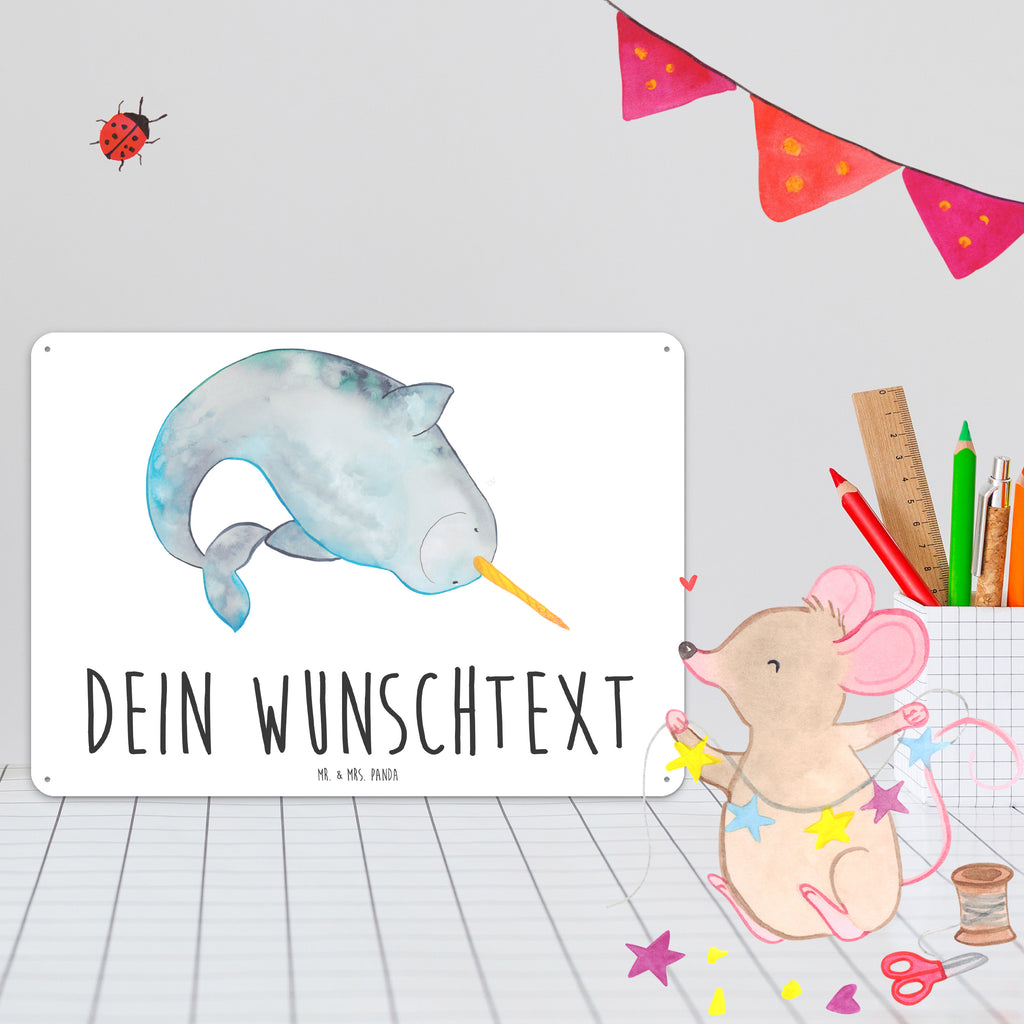 Personalisiertes Blechschild Narwal Blechschild, Metallschild, Geschenk Schild, Schild, Magnet-Metall-Schild, Deko Schild, Wandschild, Wand-Dekoration, Türschild, Meerestiere, Meer, Urlaub, Narwal, Wal, Putzen, Hausfrau, Junggesellin, aufräumen, Kinderzimmer