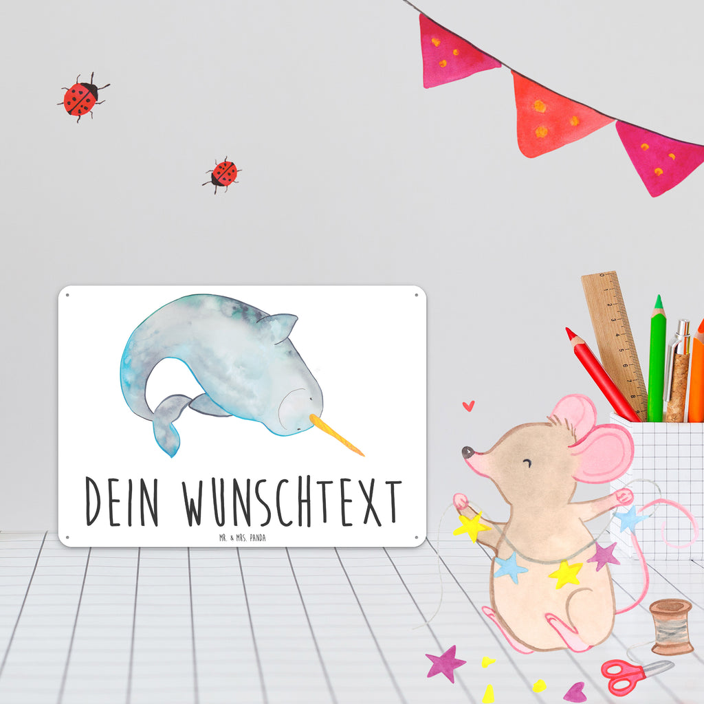 Personalisiertes Blechschild Narwal Blechschild, Metallschild, Geschenk Schild, Schild, Magnet-Metall-Schild, Deko Schild, Wandschild, Wand-Dekoration, Türschild, Meerestiere, Meer, Urlaub, Narwal, Wal, Putzen, Hausfrau, Junggesellin, aufräumen, Kinderzimmer